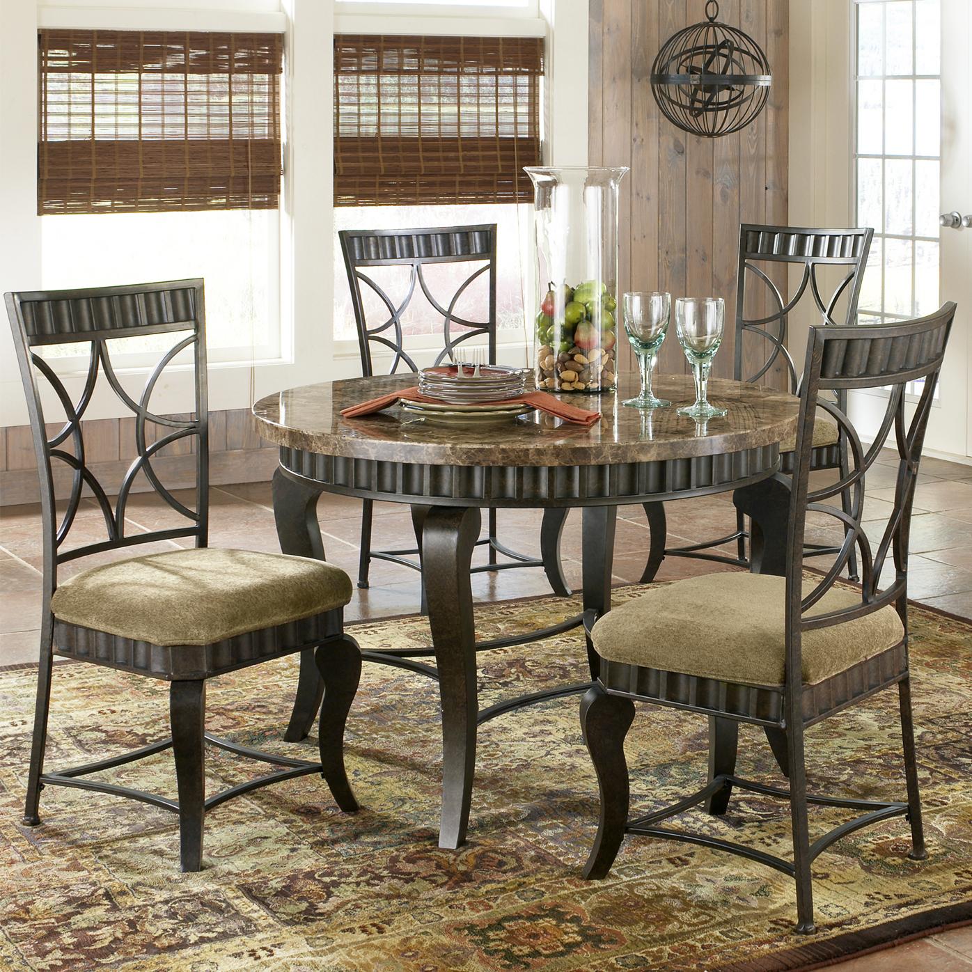 Steve Silver Hamlyn 5 Piece Round Faux Marble Top Metal Dining Table